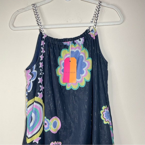 New Vilagallo Cotton Shift Braided Strap Floral Ruffle Hem Dress Size 42 - Picture 3 of 8